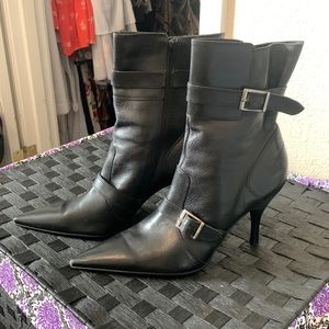 Matisse black leather pointed toe booties with silver buckles. Size 9 worn once